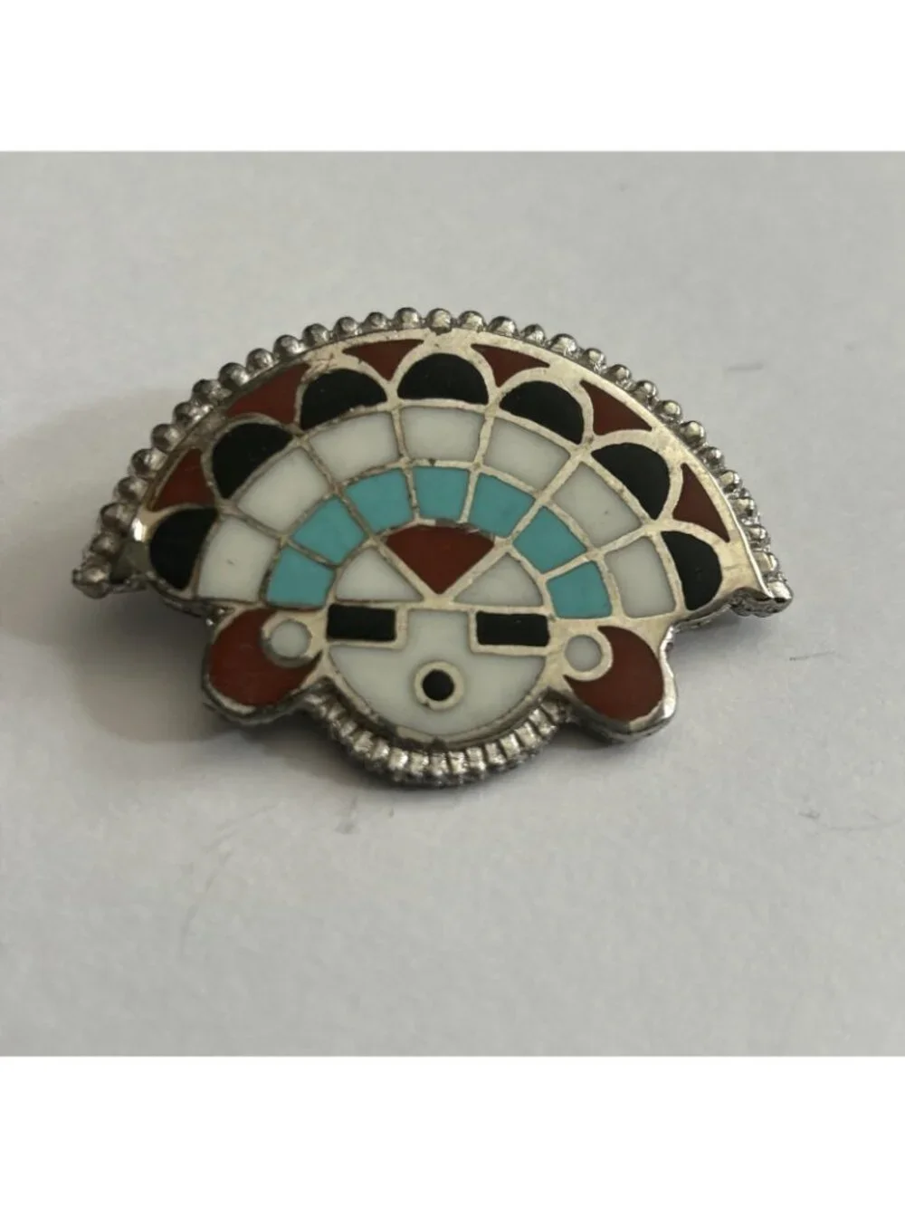 Zuni Inlay Sunface Headdress Silver Turquoise Multicolored New